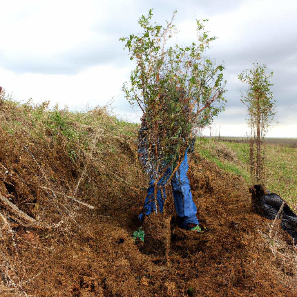 Person planting trees for erosion control